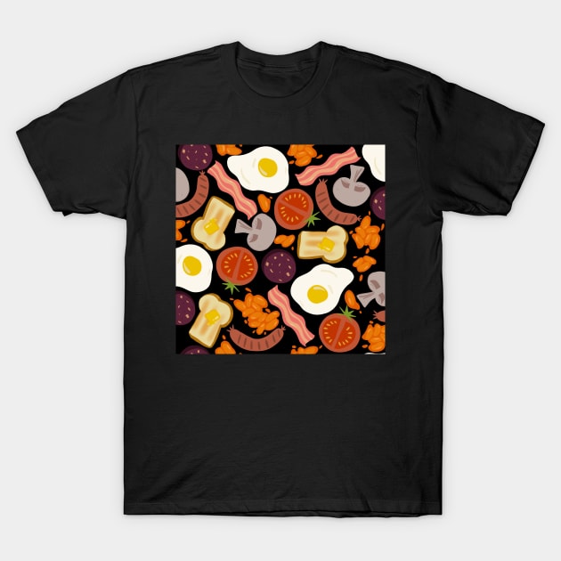 Full English breakfast black T-Shirt by Kimmygowland